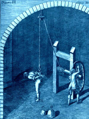 Aufziehfolter – aus der Constitutio Criminalis Theresiana (1768)