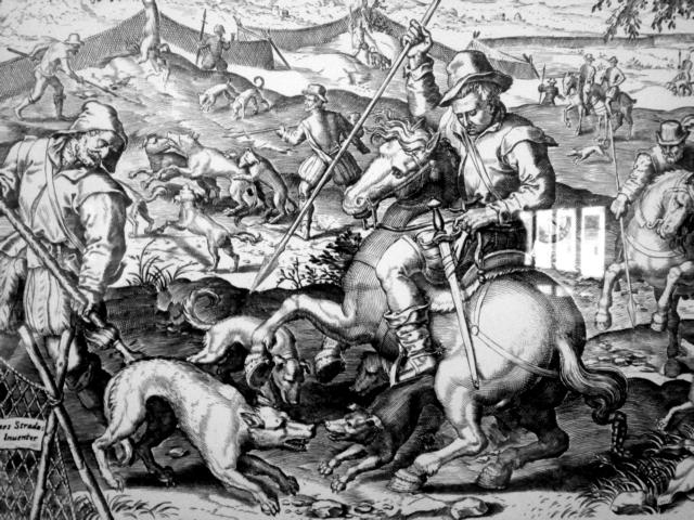 Wolfsjagd – Kupferstich von Jan van der Straet (1578)